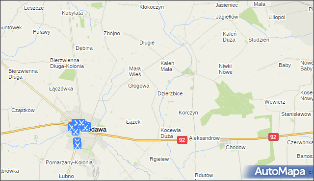 mapa Dzierzbice, Dzierzbice na mapie Targeo