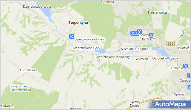 mapa Dzierzkowice-Podwody, Dzierzkowice-Podwody na mapie Targeo