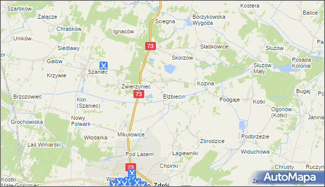mapa Elżbiecin gmina Busko-Zdrój, Elżbiecin gmina Busko-Zdrój na mapie Targeo