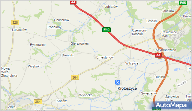 mapa Ernestynów gmina Złotoryja, Ernestynów gmina Złotoryja na mapie Targeo