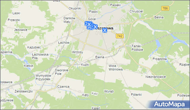 mapa Ewina gmina Włoszczowa, Ewina gmina Włoszczowa na mapie Targeo