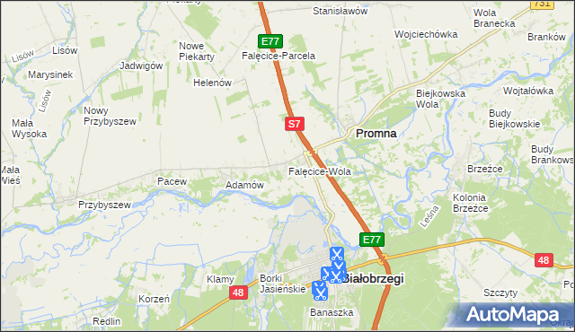 mapa Falęcice-Wola, Falęcice-Wola na mapie Targeo