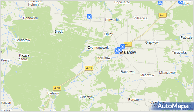 mapa Feliksów gmina Malanów, Feliksów gmina Malanów na mapie Targeo