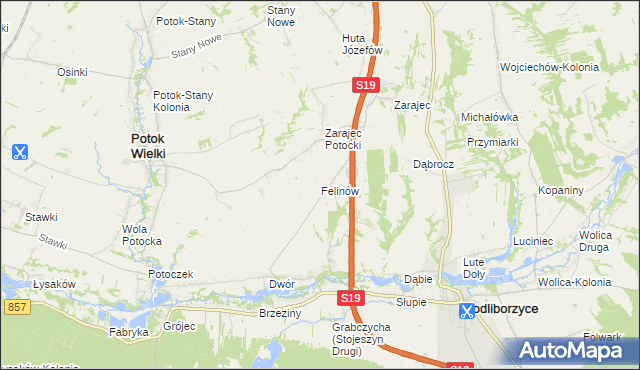 mapa Felinów gmina Modliborzyce, Felinów gmina Modliborzyce na mapie Targeo