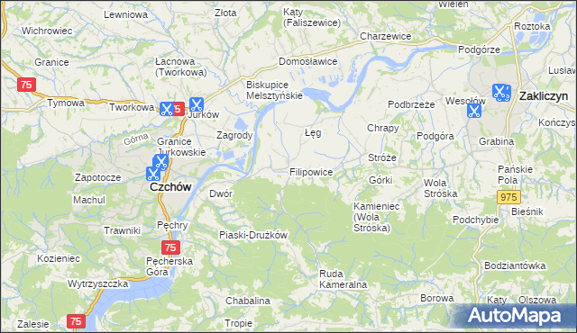 mapa Filipowice gmina Zakliczyn, Filipowice gmina Zakliczyn na mapie Targeo