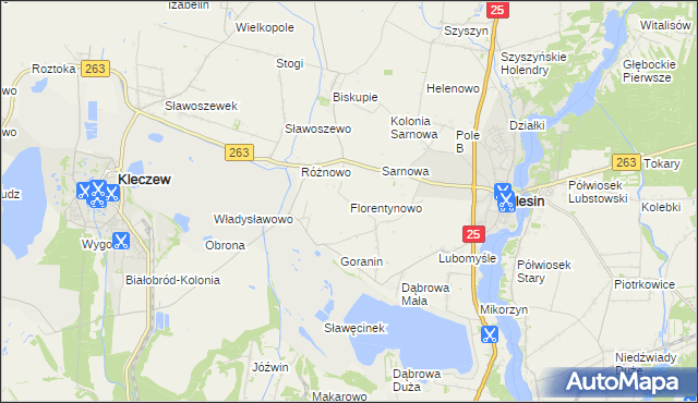 mapa Florentynowo gmina Ślesin, Florentynowo gmina Ślesin na mapie Targeo