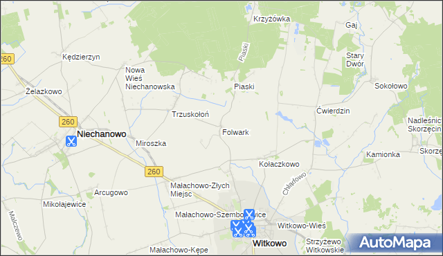 mapa Folwark gmina Witkowo, Folwark gmina Witkowo na mapie Targeo