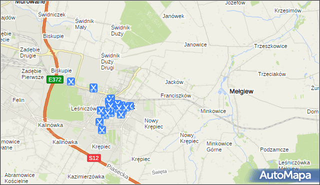 mapa Franciszków gmina Mełgiew, Franciszków gmina Mełgiew na mapie Targeo