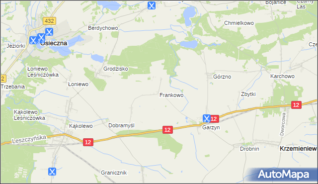 mapa Frankowo gmina Osieczna, Frankowo gmina Osieczna na mapie Targeo