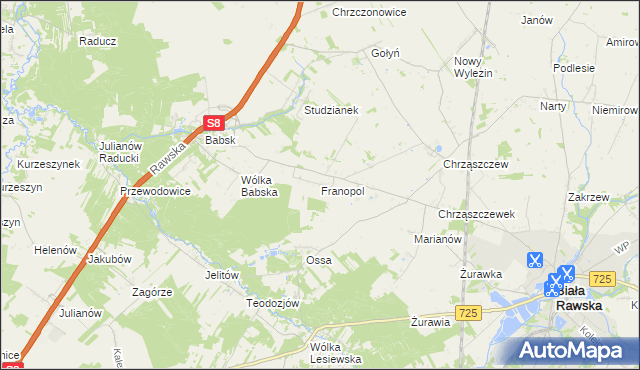 mapa Franopol gmina Biała Rawska, Franopol gmina Biała Rawska na mapie Targeo