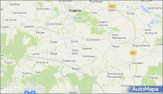 mapa Gawłów gmina Rząśnia, Gawłów gmina Rząśnia na mapie Targeo