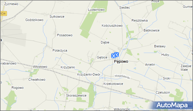 mapa Gębice gmina Pępowo, Gębice gmina Pępowo na mapie Targeo