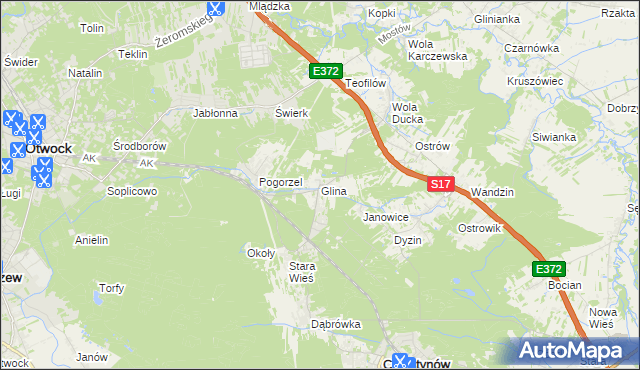 mapa Glina gmina Celestynów, Glina gmina Celestynów na mapie Targeo