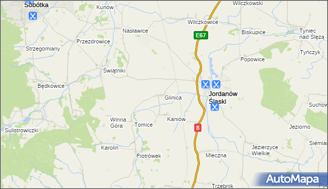 mapa Glinica gmina Jordanów Śląski, Glinica gmina Jordanów Śląski na mapie Targeo