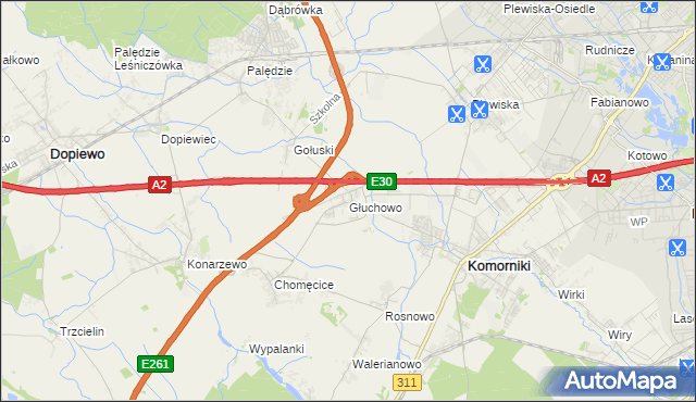 mapa Głuchowo gmina Komorniki, Głuchowo gmina Komorniki na mapie Targeo