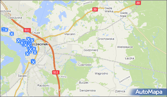 mapa Godzimierz gmina Szczecinek, Godzimierz gmina Szczecinek na mapie Targeo