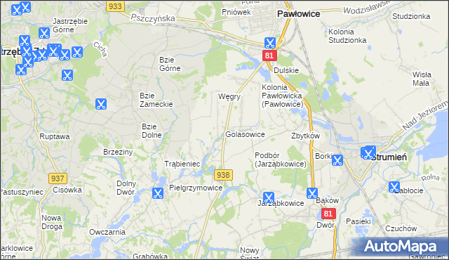 mapa Golasowice, Golasowice na mapie Targeo