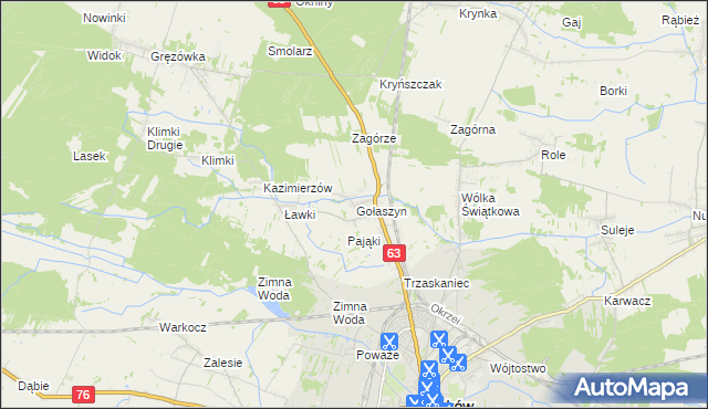 mapa Gołaszyn gmina Łuków, Gołaszyn gmina Łuków na mapie Targeo