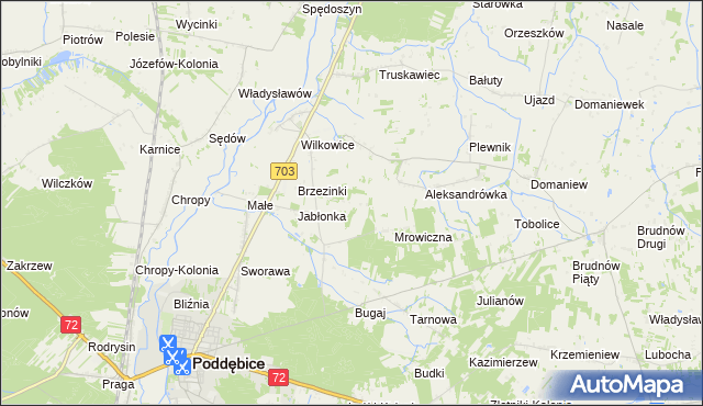 mapa Golice gmina Poddębice, Golice gmina Poddębice na mapie Targeo