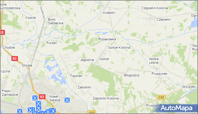 mapa Golice gmina Siedlce, Golice gmina Siedlce na mapie Targeo
