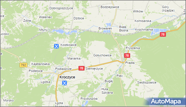 mapa Gołuchowice gmina Kroczyce, Gołuchowice gmina Kroczyce na mapie Targeo