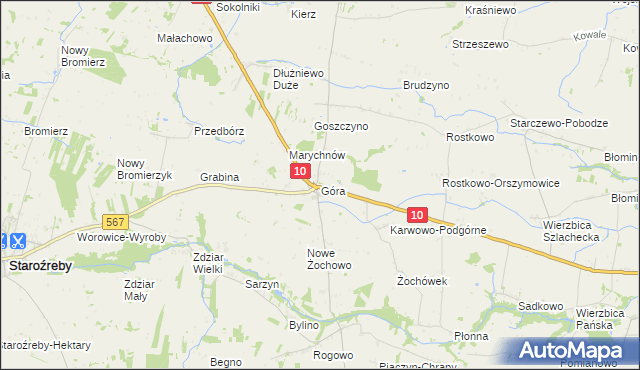 mapa Góra gmina Staroźreby, Góra gmina Staroźreby na mapie Targeo