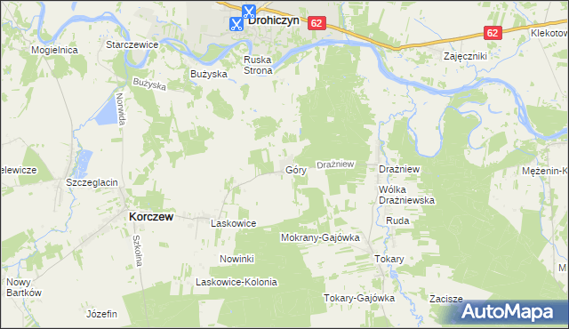 mapa Góry gmina Korczew, Góry gmina Korczew na mapie Targeo