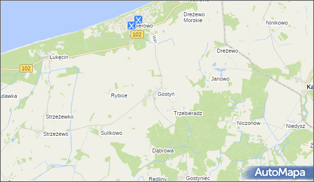 mapa Gostyń gmina Świerzno, Gostyń gmina Świerzno na mapie Targeo