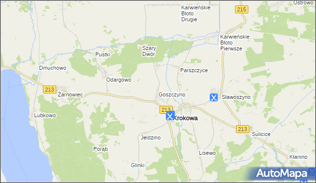 mapa Goszczyno gmina Krokowa, Goszczyno gmina Krokowa na mapie Targeo