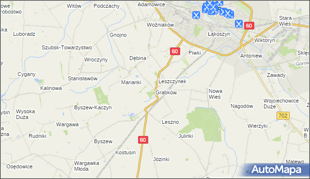 mapa Grabków gmina Kutno, Grabków gmina Kutno na mapie Targeo