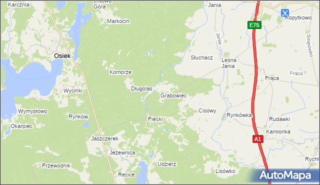 mapa Grabowiec gmina Osiek, Grabowiec gmina Osiek na mapie Targeo