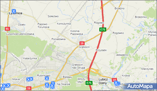 mapa Grębocin gmina Lubicz, Grębocin gmina Lubicz na mapie Targeo