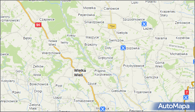 mapa Grębynice, Grębynice na mapie Targeo