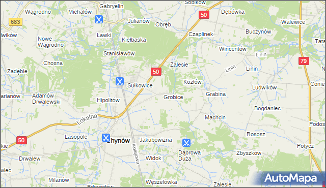 mapa Grobice, Grobice na mapie Targeo