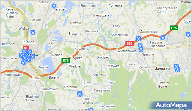 mapa Grodziec gmina Jasienica, Grodziec gmina Jasienica na mapie Targeo