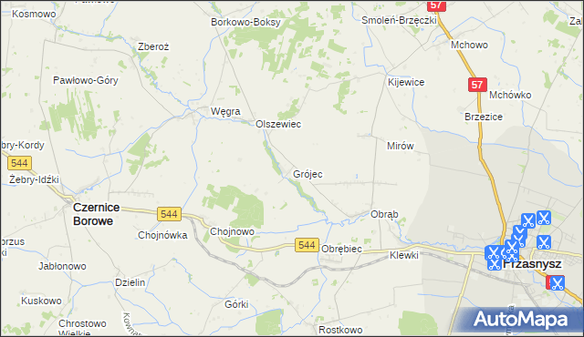 mapa Grójec gmina Czernice Borowe, Grójec gmina Czernice Borowe na mapie Targeo