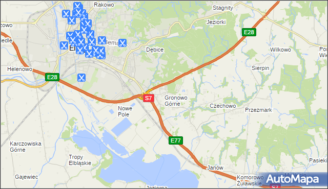 mapa Gronowo Górne, Gronowo Górne na mapie Targeo