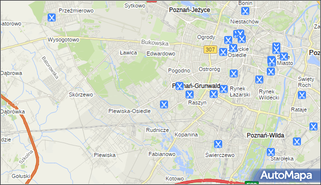 mapa Grunwald gmina Poznań, Grunwald gmina Poznań na mapie Targeo