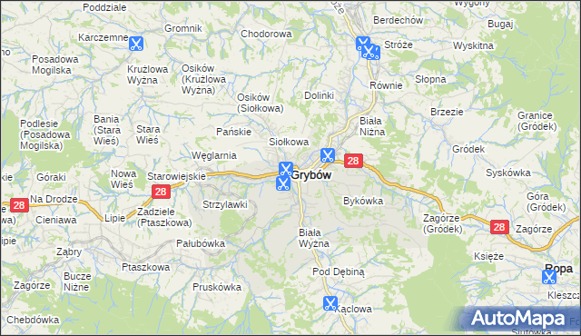 mapa Grybów, Grybów na mapie Targeo