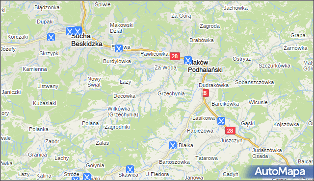 mapa Grzechynia, Grzechynia na mapie Targeo