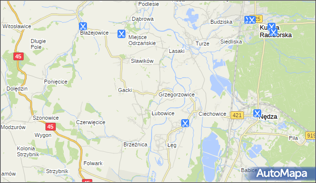 mapa Grzegorzowice gmina Rudnik, Grzegorzowice gmina Rudnik na mapie Targeo