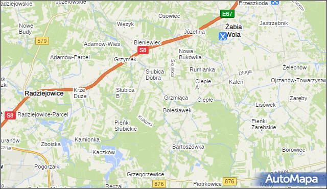 mapa Grzmiąca gmina Żabia Wola, Grzmiąca gmina Żabia Wola na mapie Targeo