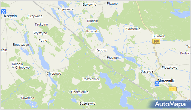 mapa Grzywna gmina Bierzwnik, Grzywna gmina Bierzwnik na mapie Targeo