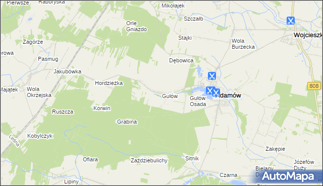 mapa Gułów gmina Adamów, Gułów gmina Adamów na mapie Targeo