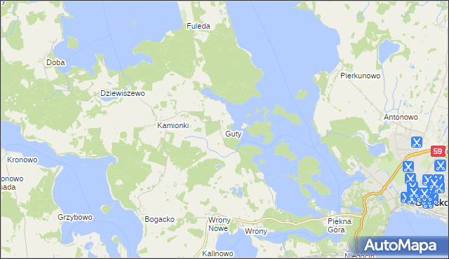 mapa Guty gmina Giżycko, Guty gmina Giżycko na mapie Targeo