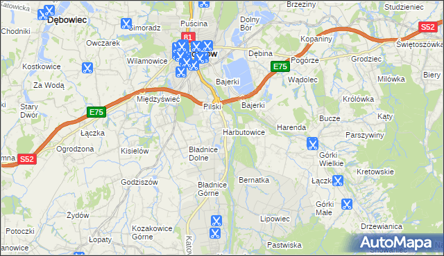 mapa Harbutowice gmina Skoczów, Harbutowice gmina Skoczów na mapie Targeo