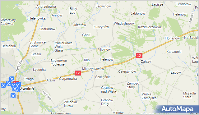 mapa Helenów gmina Zwoleń, Helenów gmina Zwoleń na mapie Targeo