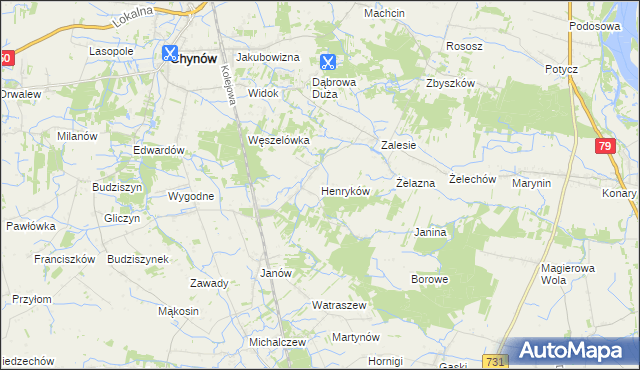 mapa Henryków gmina Chynów, Henryków gmina Chynów na mapie Targeo