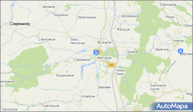 mapa Henryków gmina Ziębice, Henryków gmina Ziębice na mapie Targeo