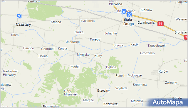 mapa Huby gmina Biała, Huby gmina Biała na mapie Targeo